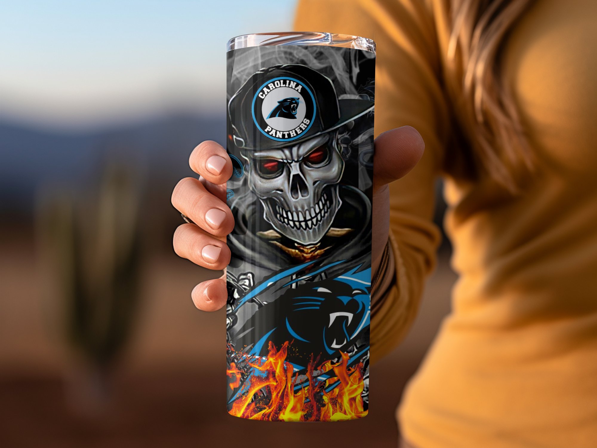 Carolina Panthers logo, fiery background Tumbler, unique NFL fan gift, football fan drinkware, collectible tumbler - Image 4