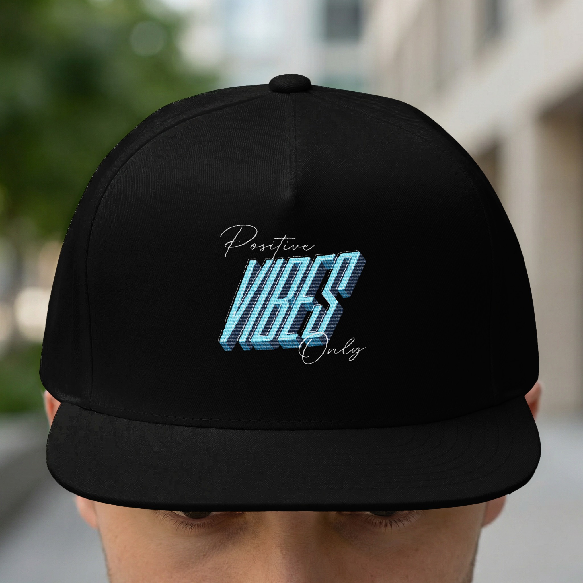Positive Vibes Only Hat | Retro 3D Blue Design - Image 3