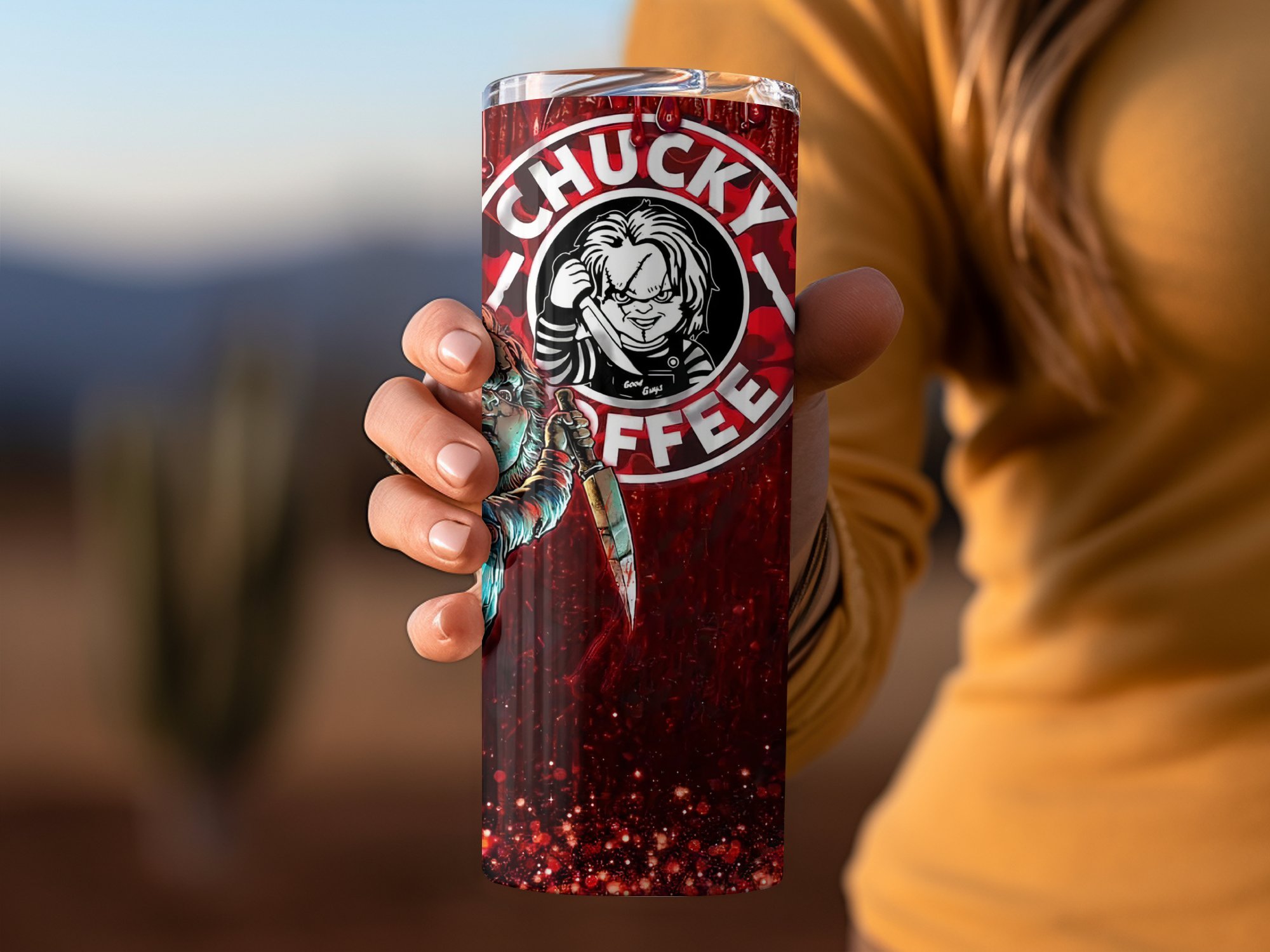 Chucky Coffee 20oz Skinny Tumbler, Horror Movie Inspired Tumbler, Scary Movie Tumbler, Halloween Gift, Horror Fan Gift, Coffee Lover Gift - Image 3