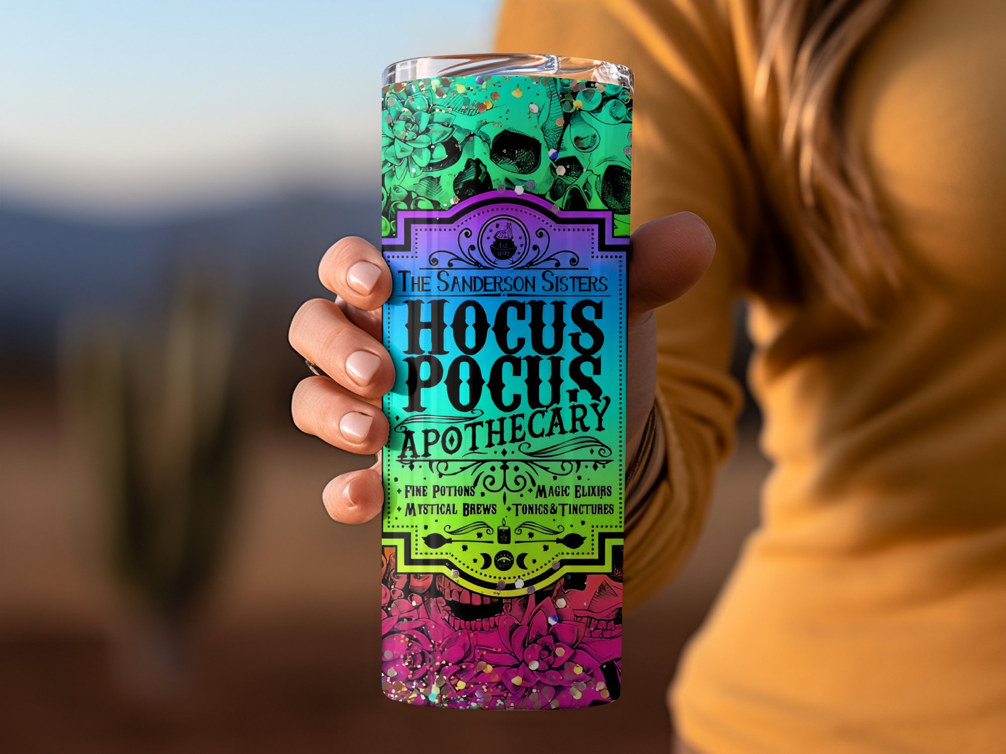 Hocus Pocus Apothecary 20oz Skinny Tumbler, Halloween Themed Tumbler, Colorful Skull Tumbler, Spooky Season Drinkware, Witchy Gift - Image 3