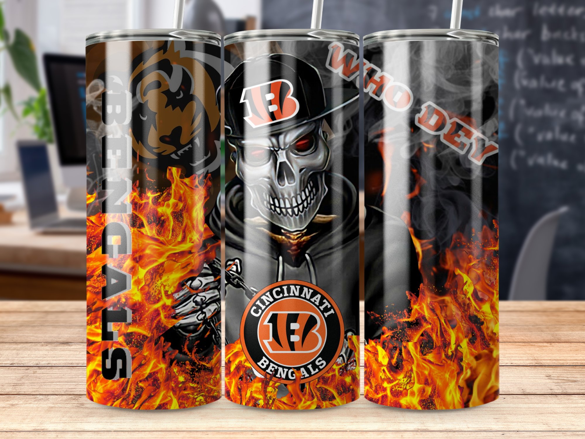 Bengals Tumbler, Cincinnati Bengals Fan Gift, Who Dey Tumbler, NFL Team Skull Tumbler, Football Fan Gift Idea, Sports Tumbler - Image 4