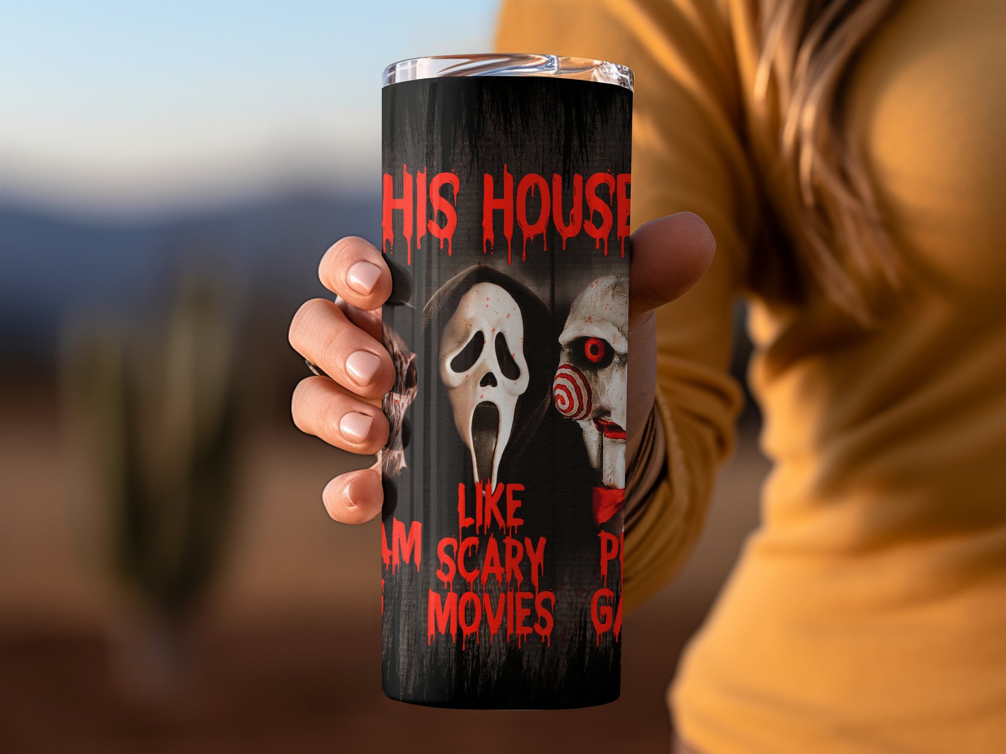 Horror Movie Inspired 20oz Skinny Tumbler, Slasher Icons Tumbler, Scary Movie Quotes Tumbler, Halloween Gift Tumbler, Creepy Tumbler - Image 3
