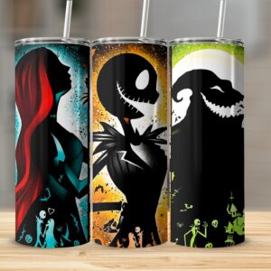 Halloween 20oz Skinny Tumbler, Spooky Character Art Tumbler, Horror Theme Drinkware, Unique Gifts, Vibrant Gothic Design, Holiday Tumbler