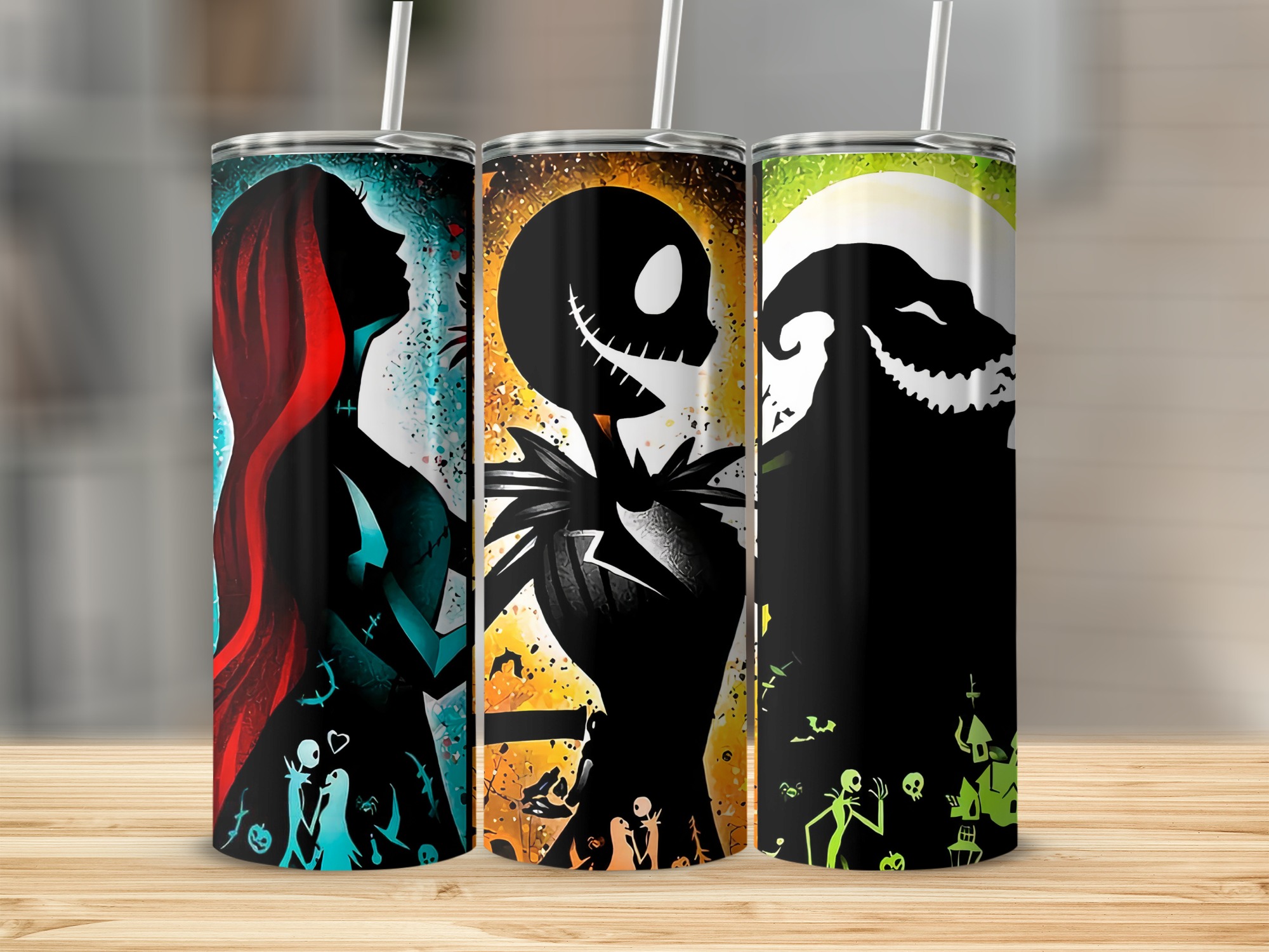 Halloween 20oz Skinny Tumbler, Spooky Character Art Tumbler, Horror Theme Drinkware, Unique Gifts, Vibrant Gothic Design, Holiday Tumbler