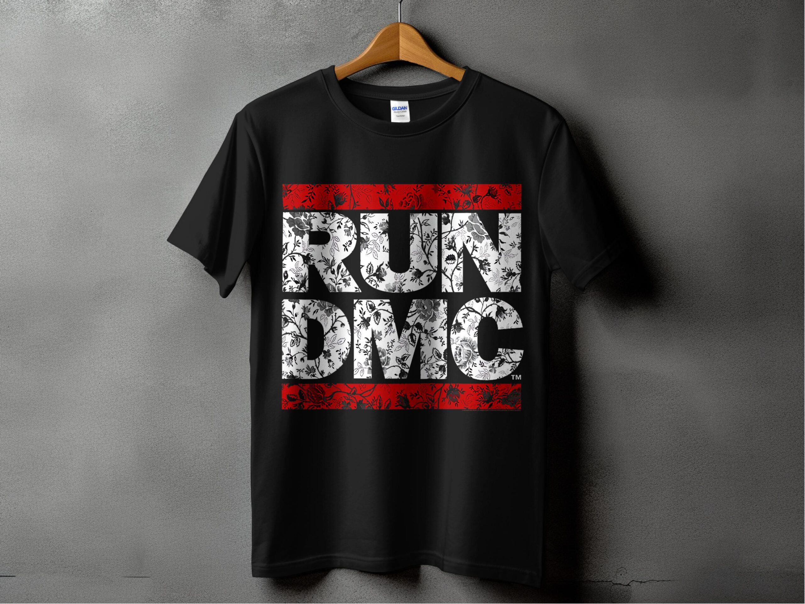 Run DMC Floral Art T-Shirts, Black White Floral Digital Art, Hip Hop Floral Design, Music Inspired Art, Vintage Floral T-Shirt, Digital