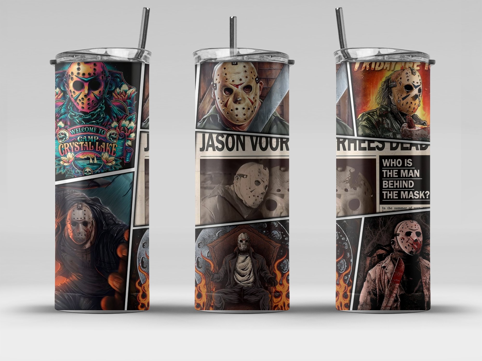 Horror Movie Character 20oz Skinny Tumbler, Scary Mask Design Tumbler, Halloween Themed Tumbler Gift, Unique Horror Merchandise - Image 4