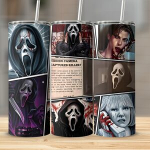 Ghost Face Horror Collage Tumbler, 20oz Skinny Tumbler, Slasher Movie Fan Gift, Scary Movie Merch, Scream Series Tumbler