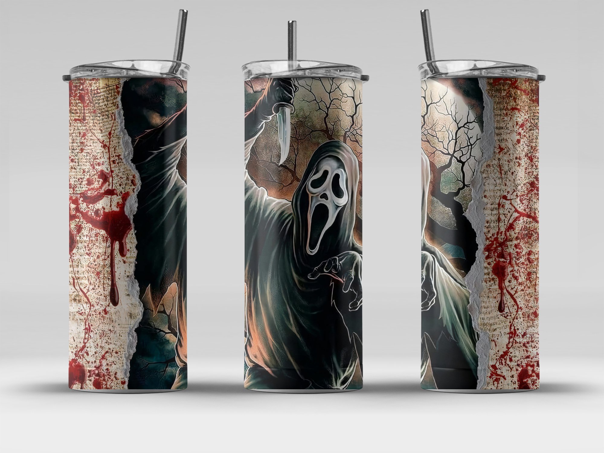 Halloween Horror Scream Tumbler, Ghost Face Skinny Tumbler, Scary Movie Inspired Tumbler, 20oz Insulated Drinkware, Gory Art Tumbler - Image 4