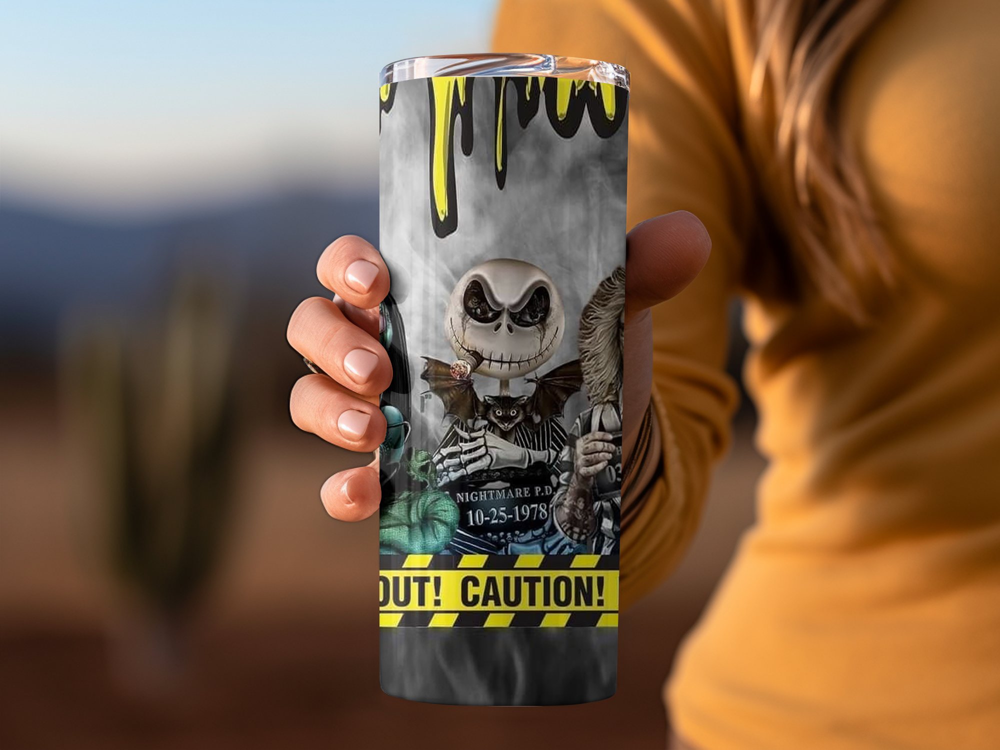 Halloween Movie Character Tumbler, 20oz Skinny Tumbler, Scary Character Tumbler, Personalized Gift, Caution Keep Out Tumbler - Image 3