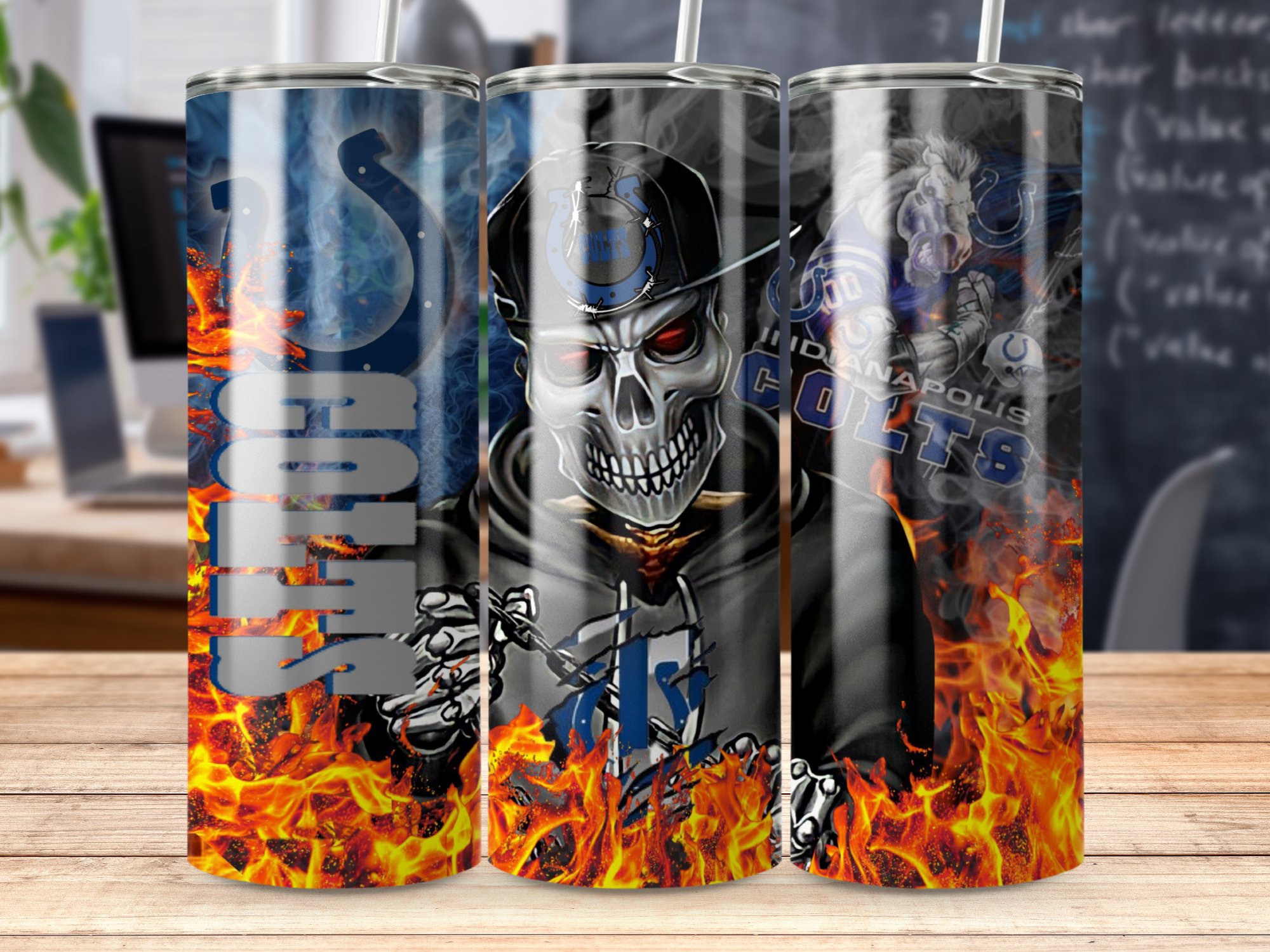Colts Skull Smoke Indianapolis Design, Custom Sports Fan Gift, Unique Team Merchandise, Artistic Tumbler, Intense Fan Art Cup - Image 4