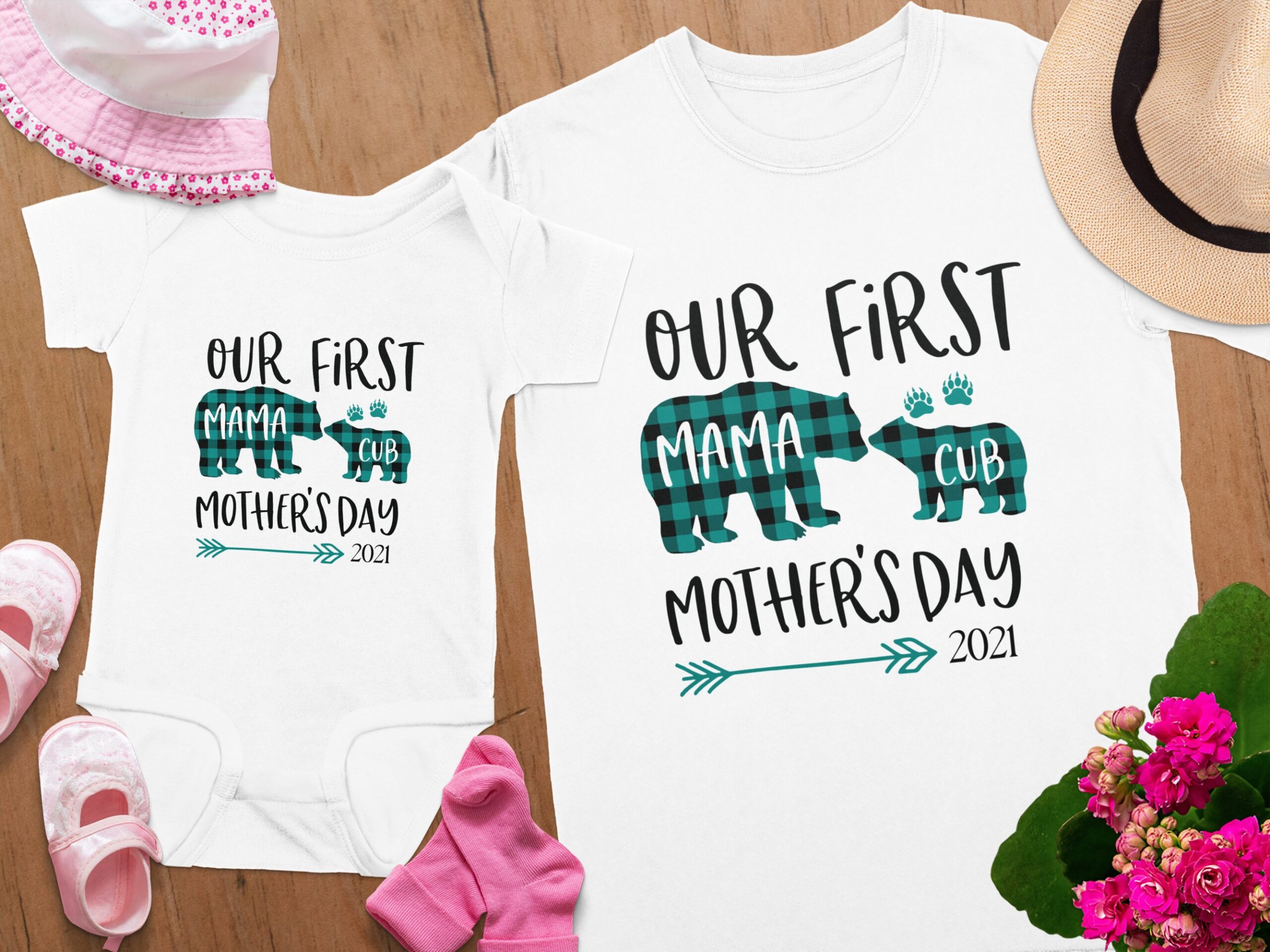 Our First Mothers Day Mama Bear Cub T-Shirt, Digital Art, 2021, Mom and Baby, Cute Gift for New Mom, Bear Family, Matching Family - Image 4