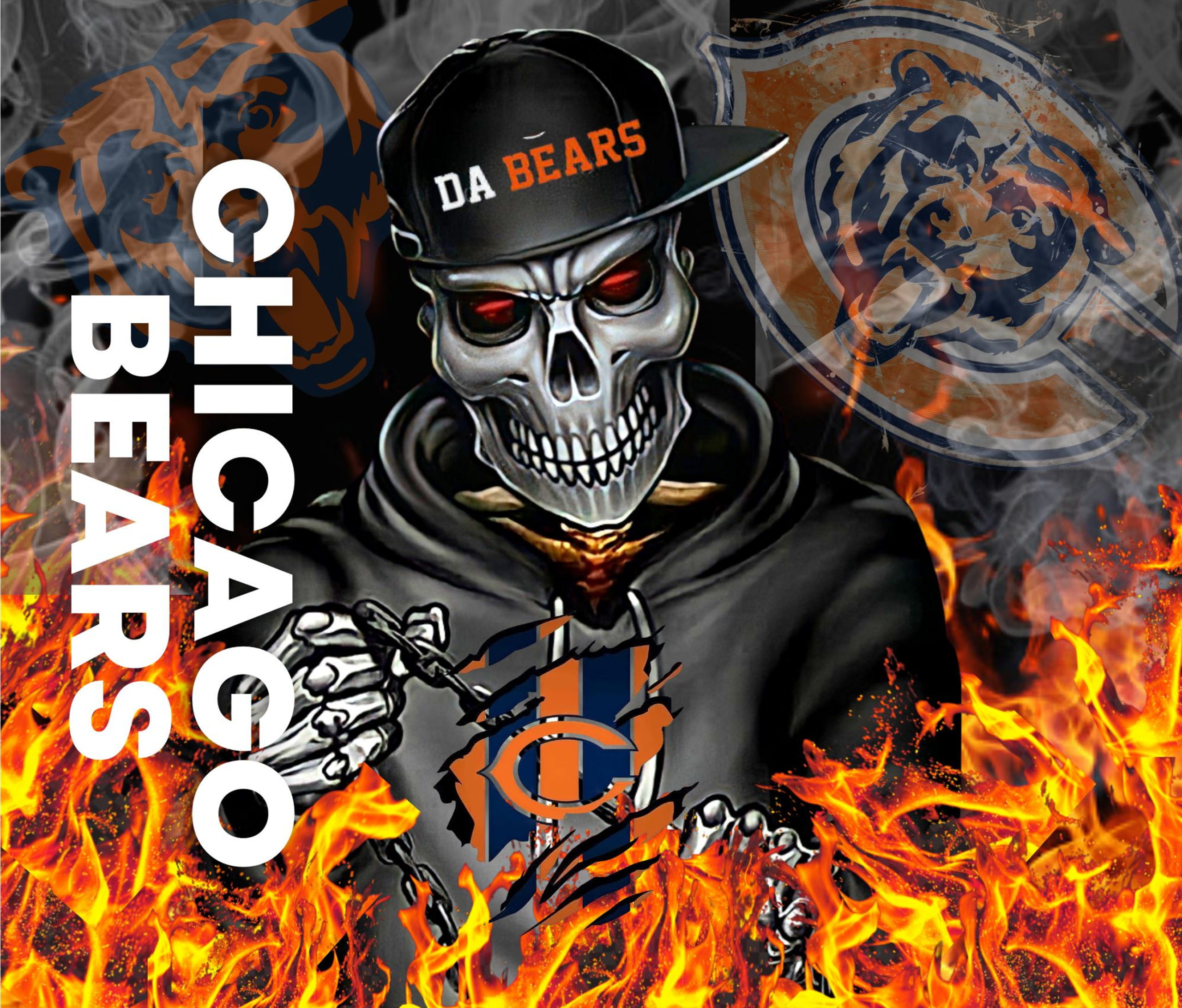 Chicago Bears Tumbler, Skull Design Tumbler, Flames Background Tumbler, Football Fan Gift, Sports Team Tumbler, Cool Gift Idea - Image 6